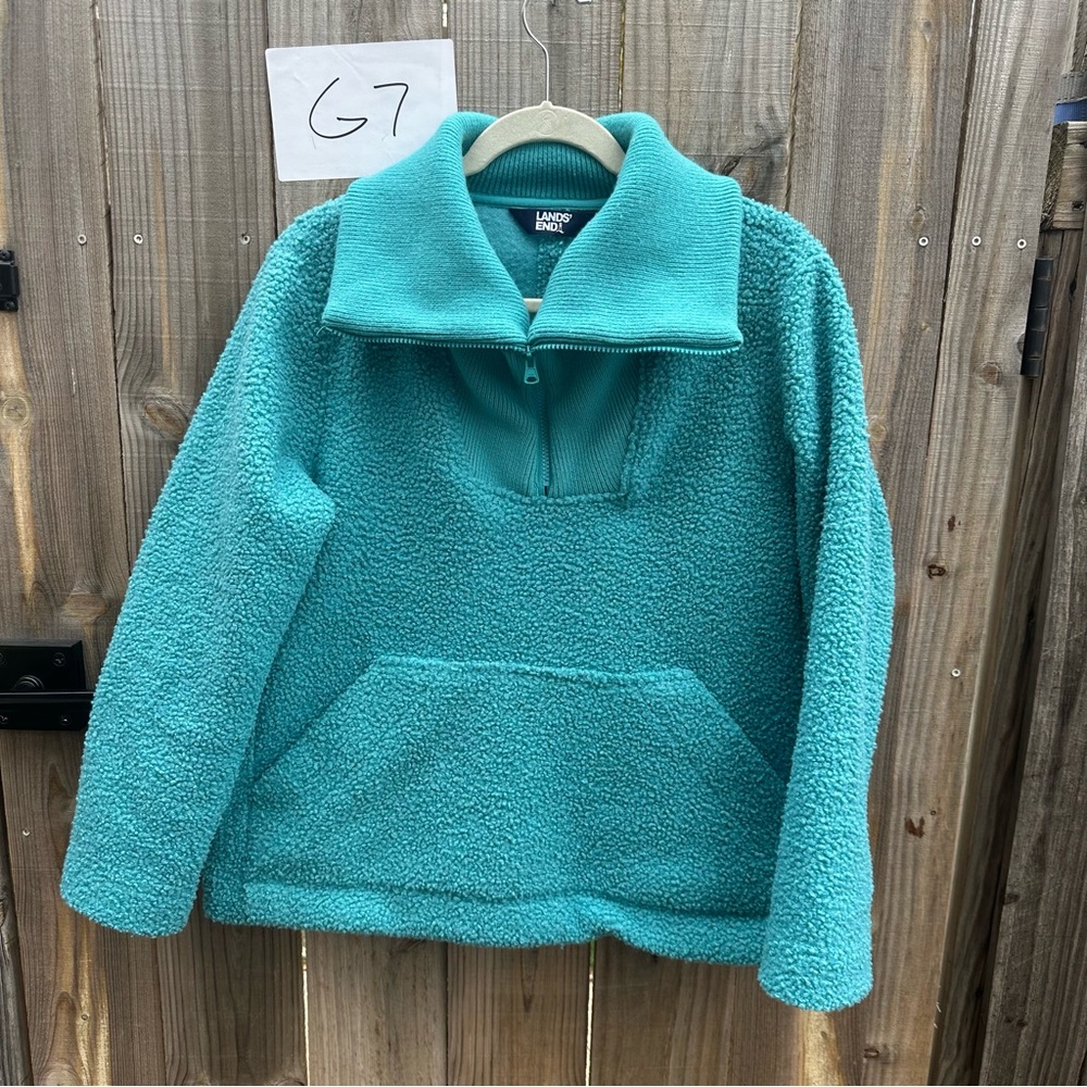 Lands' End Teal Fleece Pullover Size Medium Petite